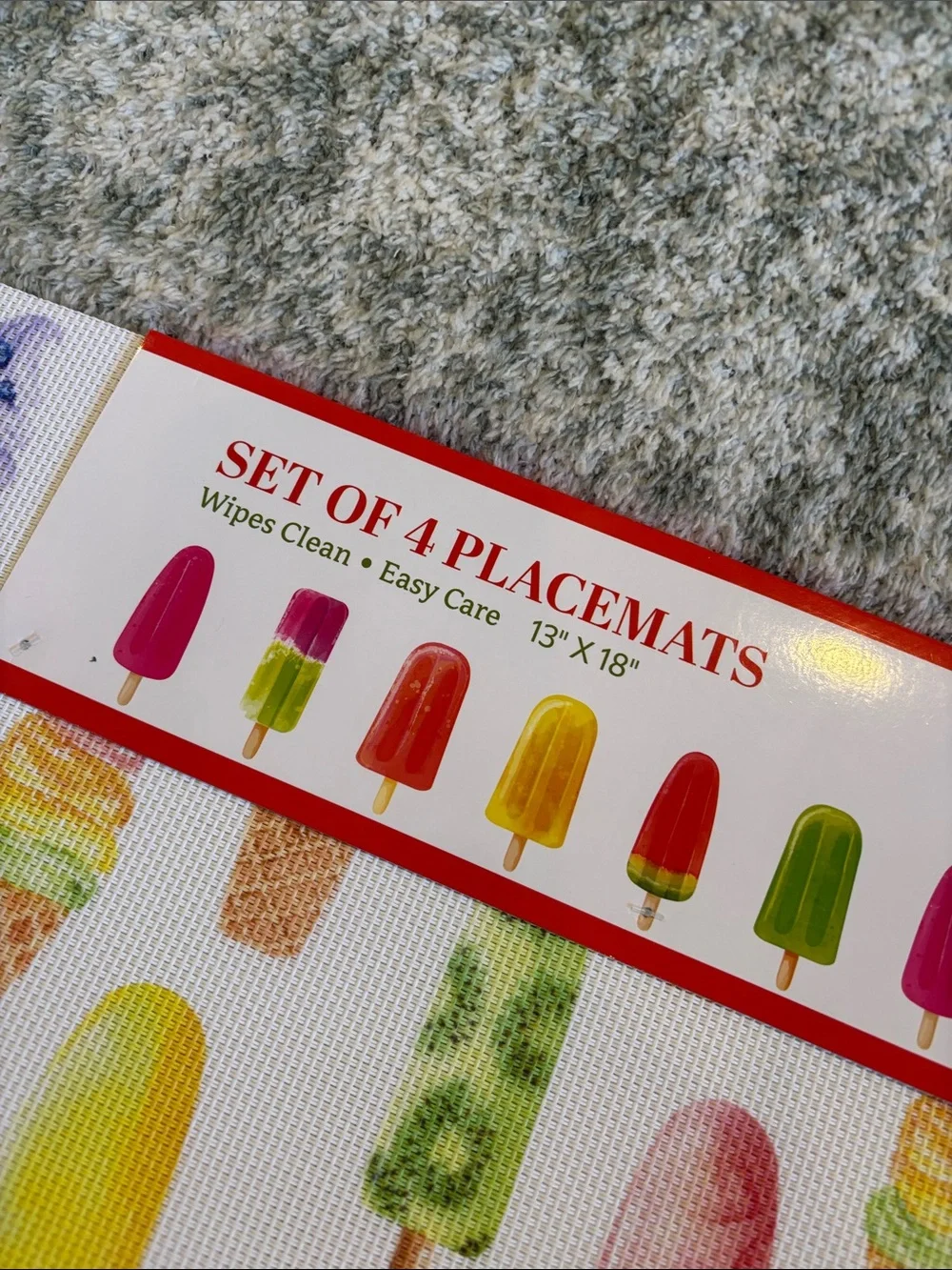 Ice Cream Popsicle Placemat Set of 4 NWT Bliss Studio 13x18” pvc polyester